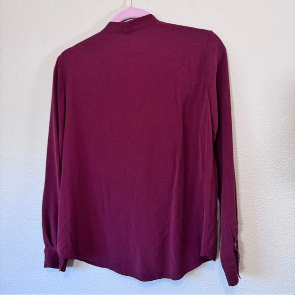Eileen Fisher Burgundy Red Silk Button Down Shirt Womens XS Fall Preppy Casual - Picture 5 of 9